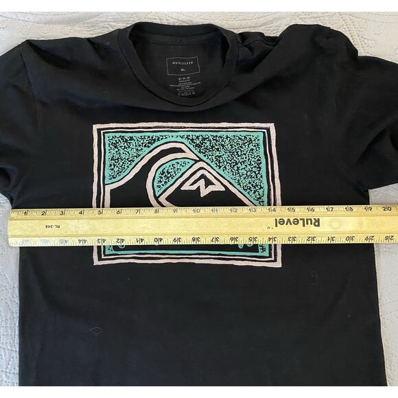 Quicksilver Sz M Front Graphic LS Black T Shirt Surf Beach Casual - Picture 5 of 7